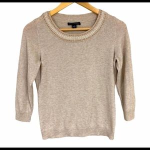 Banana republic beige sweater w/ beaded neckline